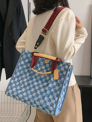 Denim Checkerboard Tote Bag