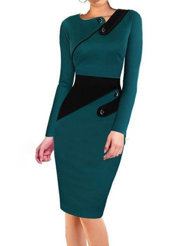 Asymmetric Neck  Colouring Bodycon Dress