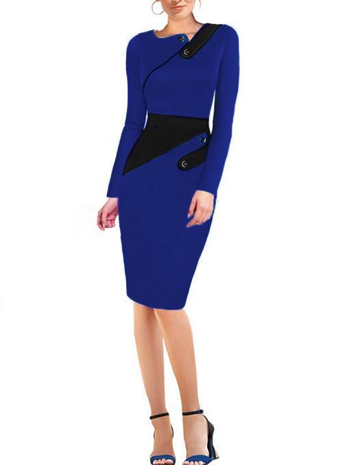 Asymmetric Neck  Colouring Bodycon Dress