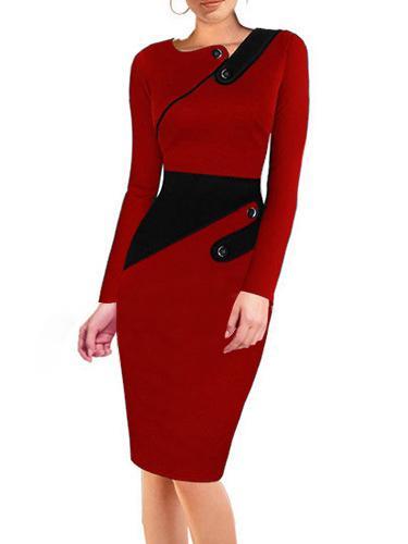 Asymmetric Neck  Colouring Bodycon Dress