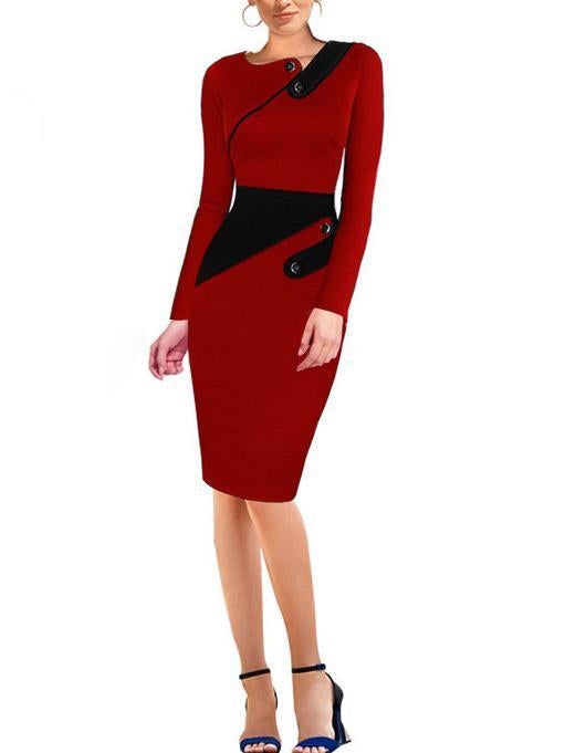 Asymmetric Neck  Colouring Bodycon Dress