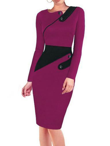 Asymmetric Neck  Colouring Bodycon Dress