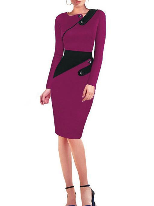 Asymmetric Neck  Colouring Bodycon Dress