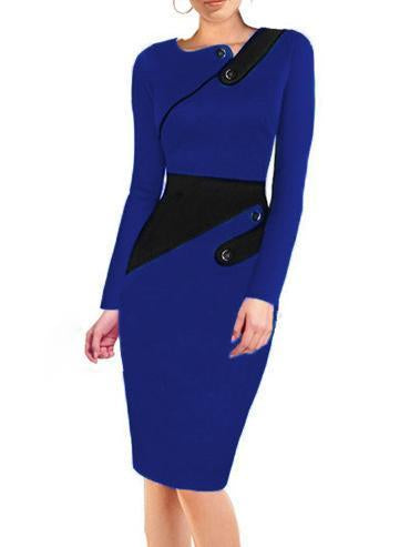 Asymmetric Neck  Colouring Bodycon Dress