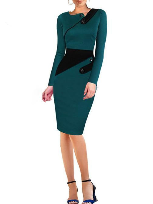 Asymmetric Neck  Colouring Bodycon Dress