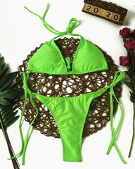 Leopard Print Lace Up Triangle Neon Bikini