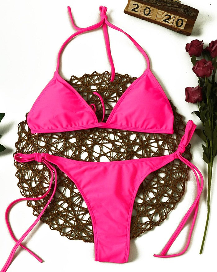 Leopard Print Lace Up Triangle Neon Bikini