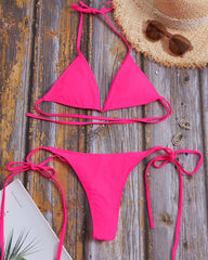 Leopard Print Lace Up Triangle Neon Bikini