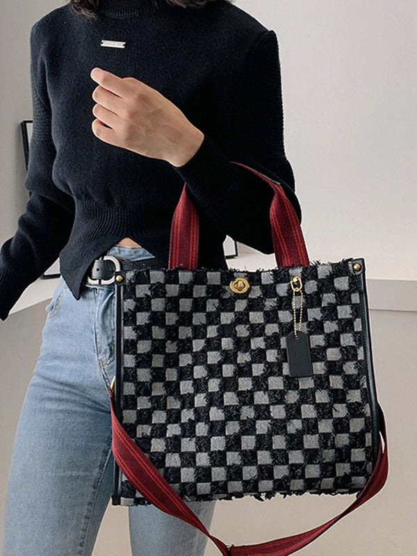 Denim Checkerboard Tote Bag