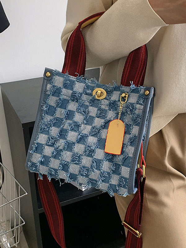 Denim Checkerboard Tote Bag