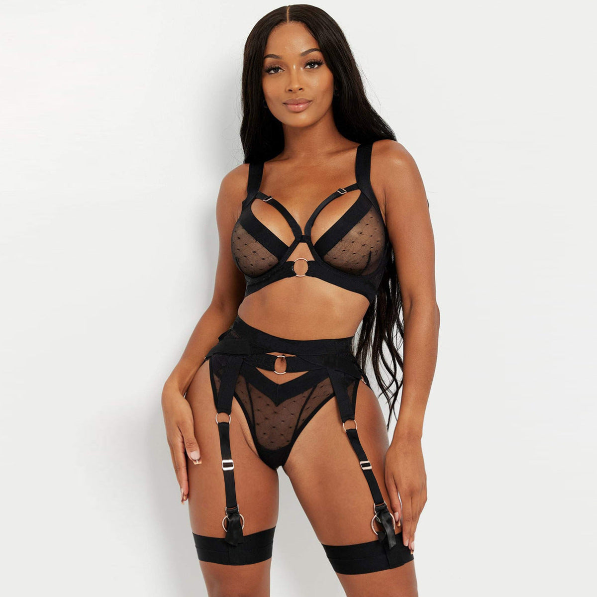 Lace Stitching Mesh Sling Lingerie Suit