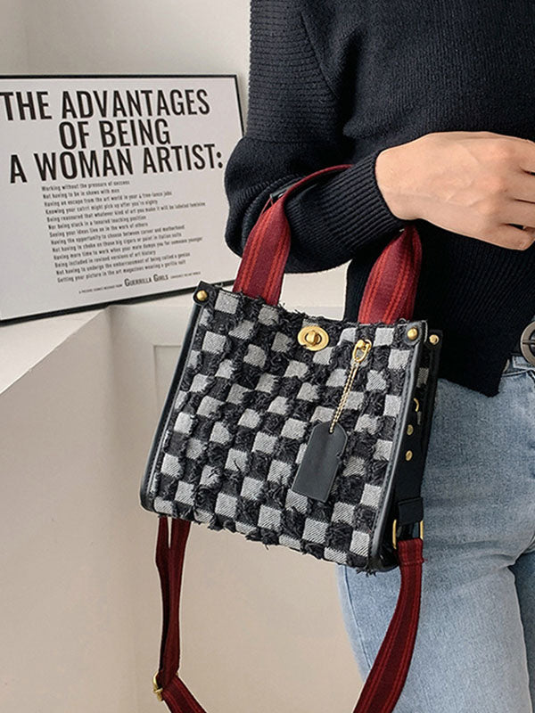 Denim Checkerboard Tote Bag