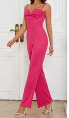 BANDAGE V NECK JUMPSUIT IN ROSE RED