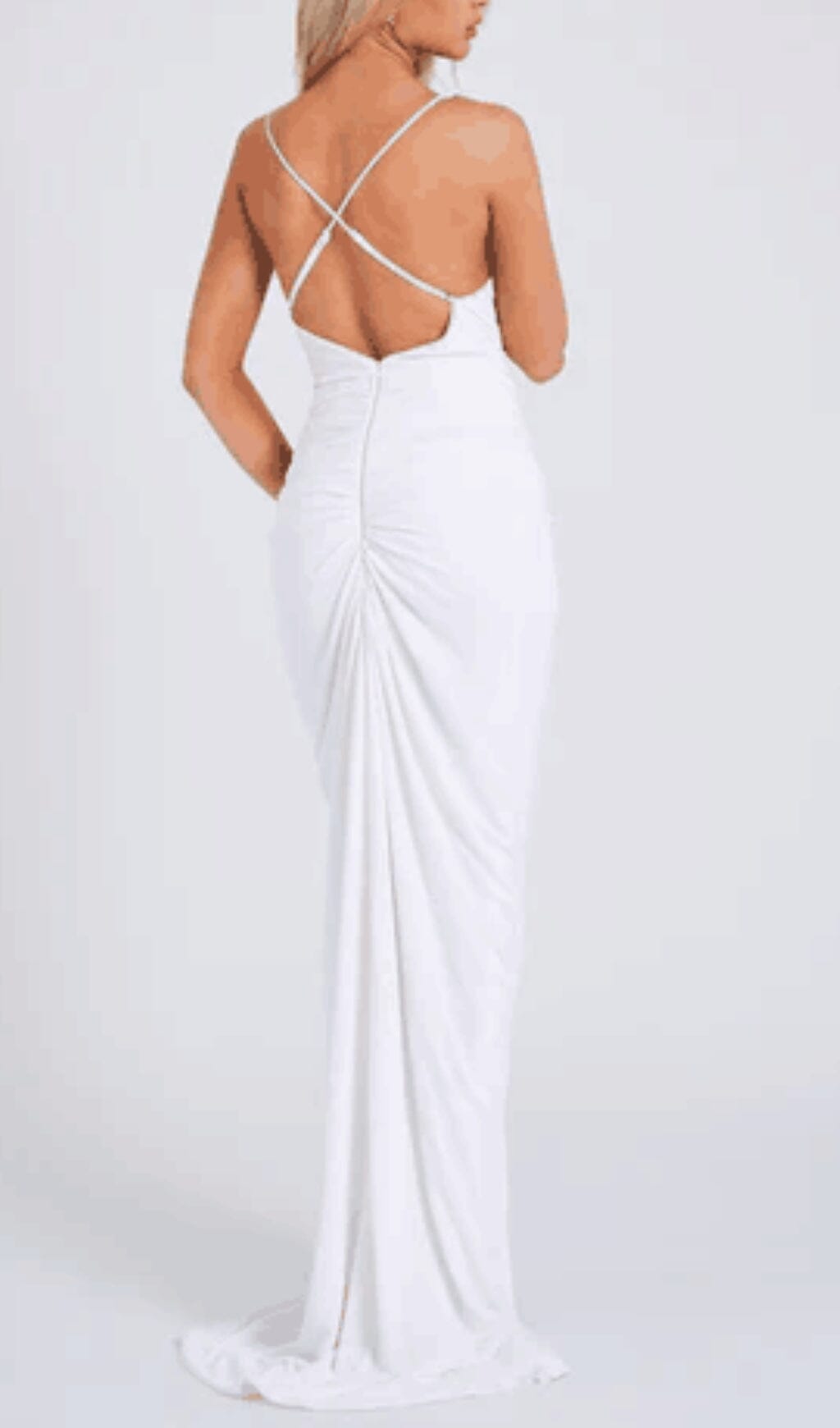 FLOWER-EMBELLISHED  PLUNGE MAXI DRESS IN WHITE