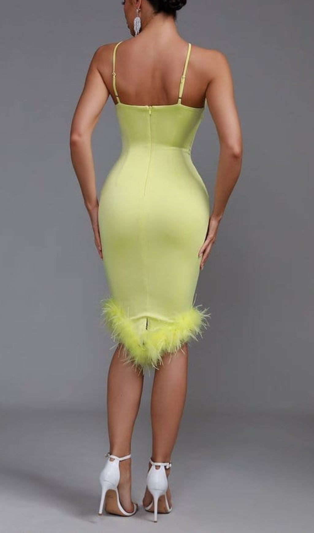 BANDAGE FEATHER BACKLESS MAXI DRESS IN YELLOW