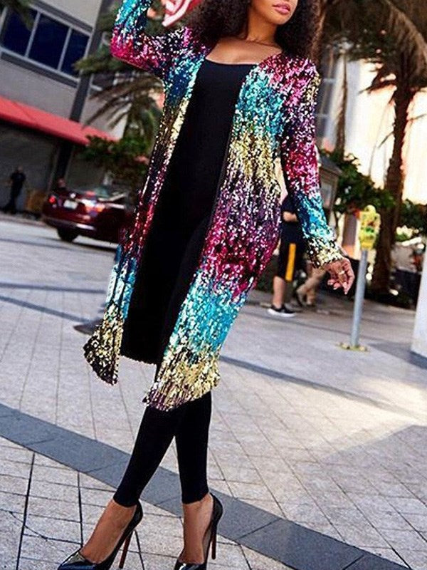 Colourful Sequin Open Front Cardigan