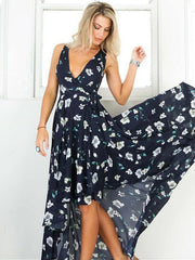 Asymmetric Floral V-Neck Maxi Dresses