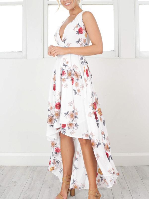 Asymmetric Floral V-Neck Maxi Dresses