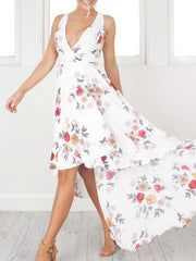 Asymmetric Floral V-Neck Maxi Dresses