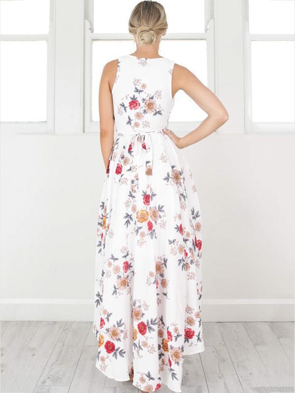 Asymmetric Floral V-Neck Maxi Dresses