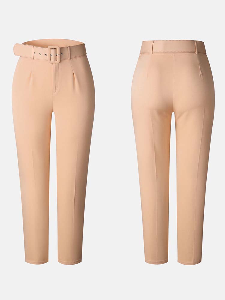 Solid Color Belted Pencil  Pants