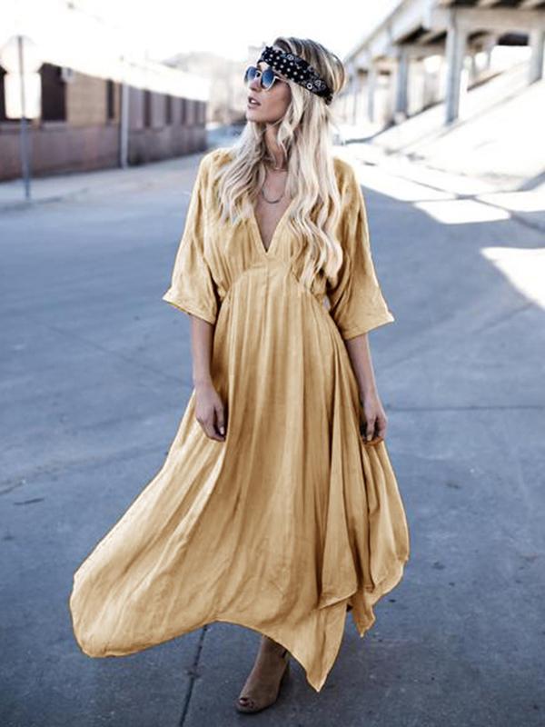 Asymmetric Deep V-neck Maxi Dress