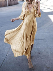 Asymmetric Deep V-neck Maxi Dress