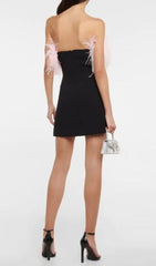 BANDAGE FEATHER CRYSTAL MINI DRESS IN BLACK