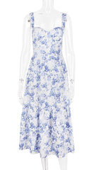 FLORAL PRINTED MIDI DRESS IN BLUE