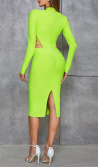 FLUORESCENT GREEN WAIST CUT-OUT SLIM-FIT DRESS