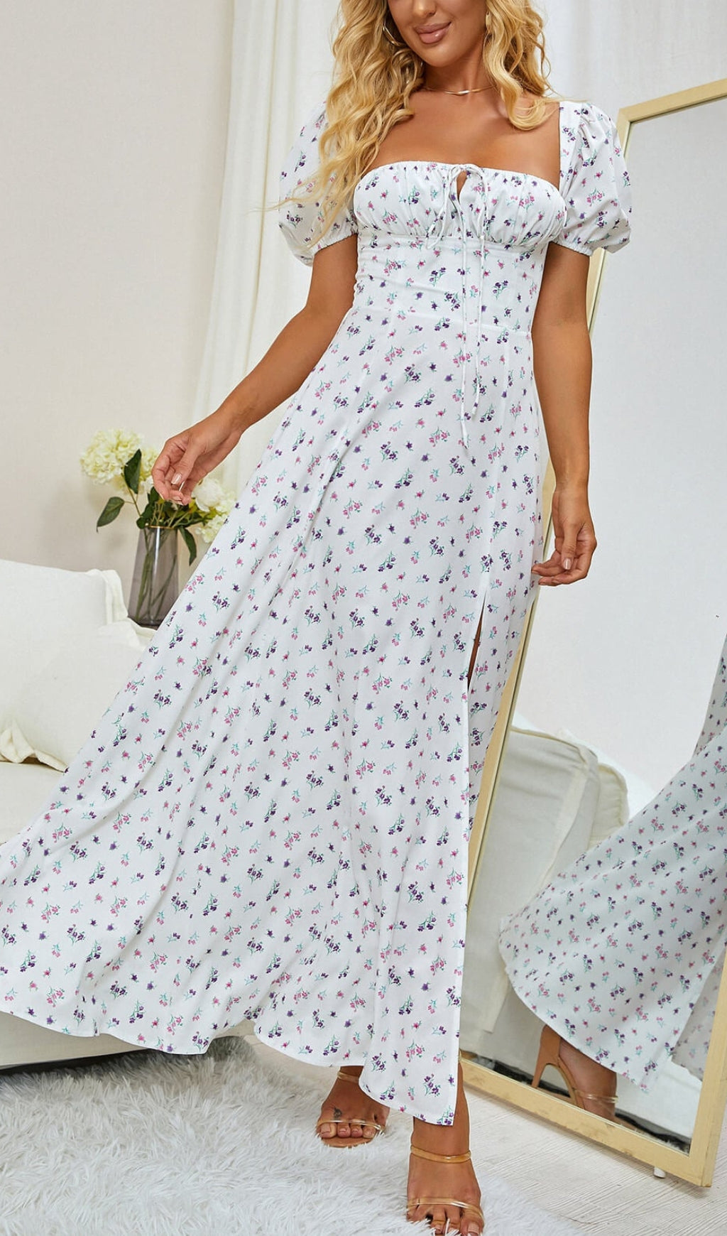 FLORAL PUFF SLEEVE MIDI DRESS