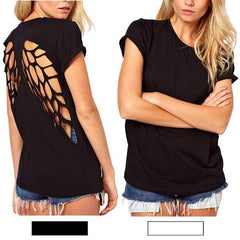 Angel Wings Short Sleeve 0-Neck Casual Shirts Backless