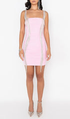 FRINGED MESH SKINNY MINI DRESS IN PINK