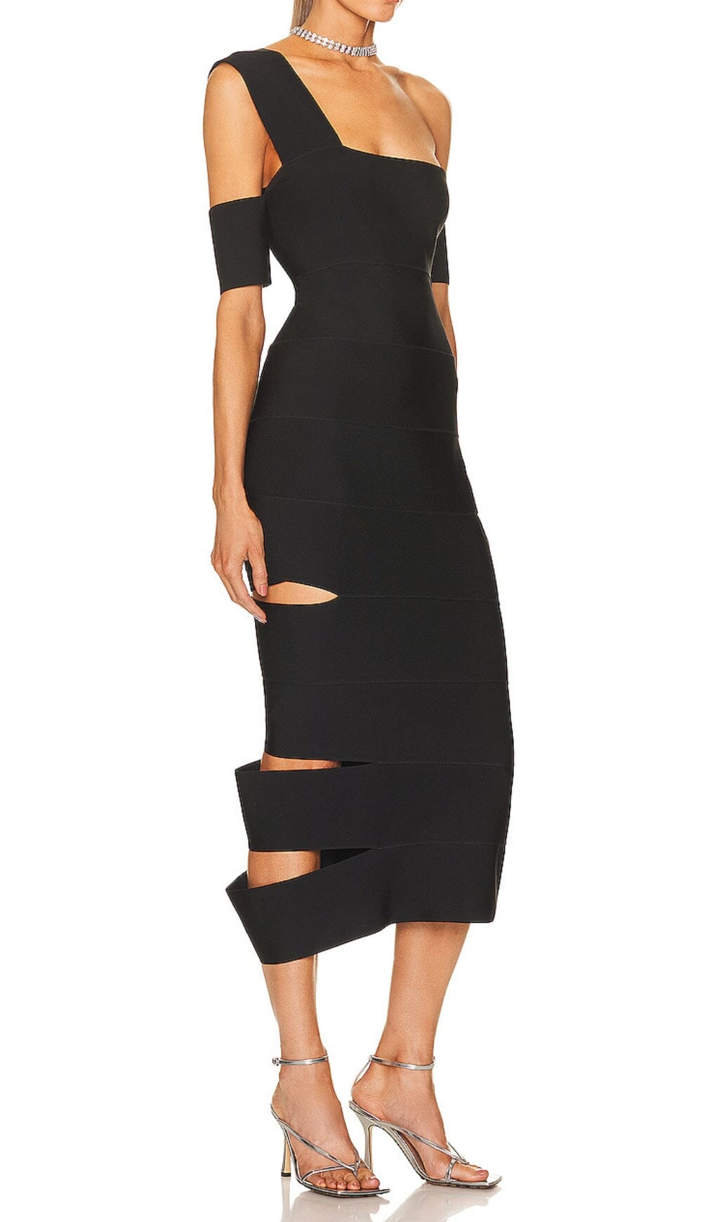 BANDAGE-STYLE HOLLOWED-OUT SHEATH DRESS IN BLACK