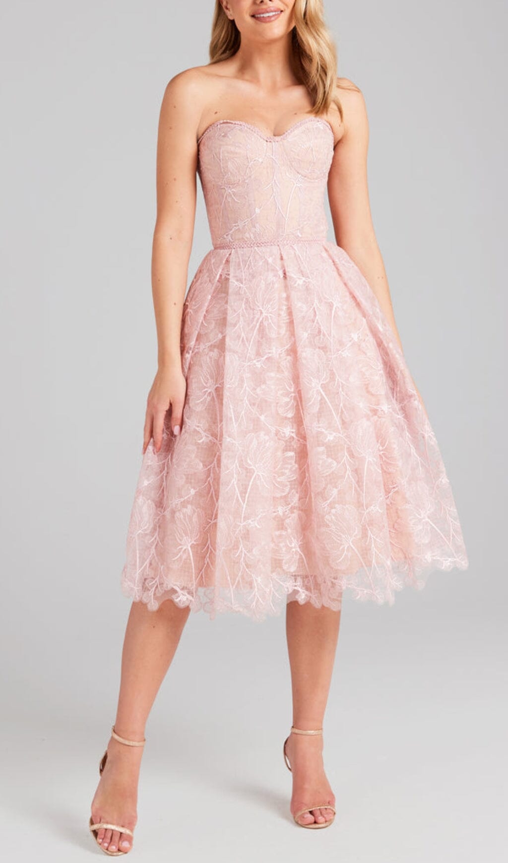 LACE BANDEAU MIDI DRESS IN PINK