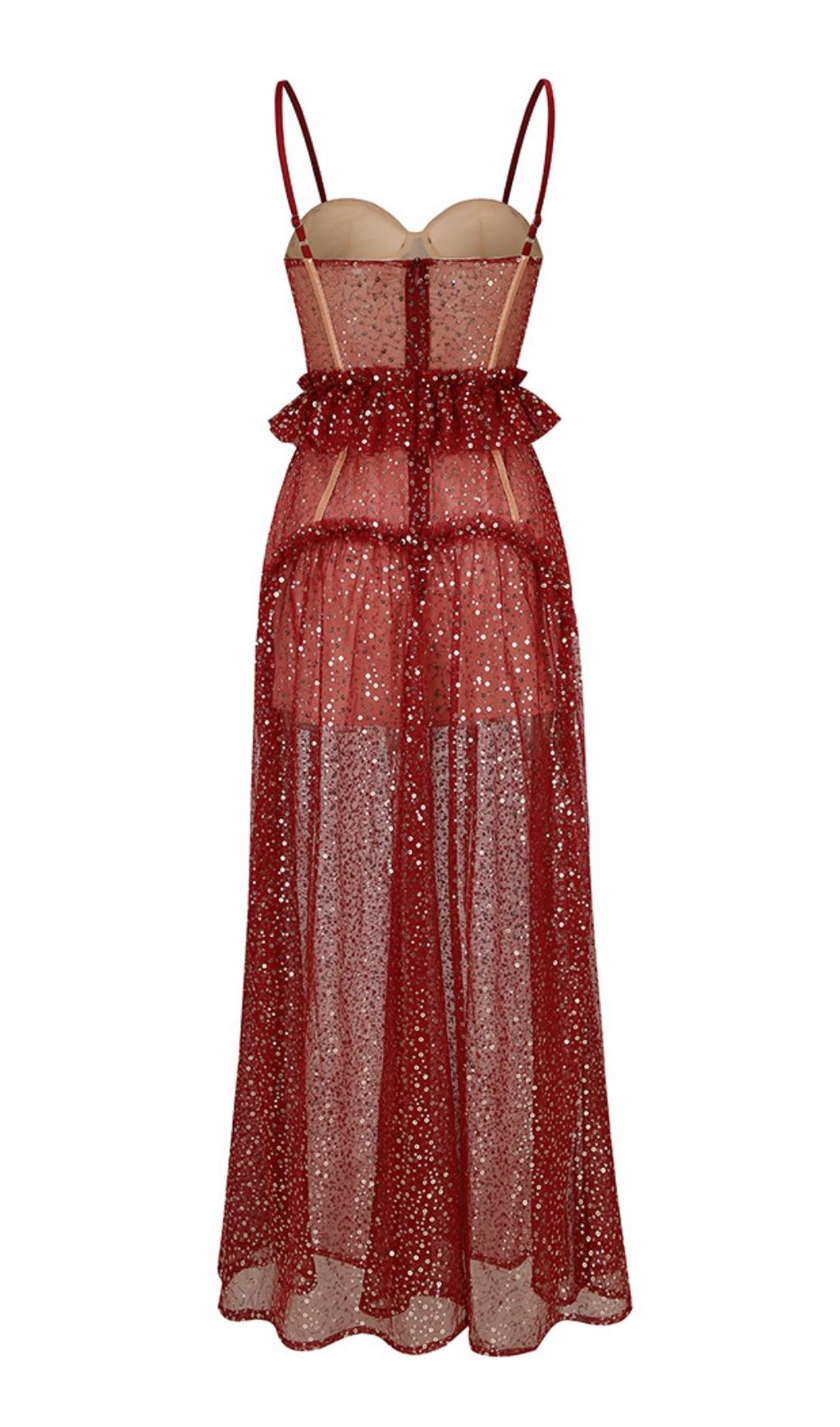 BANDAGE SEQUIN MAXI DRESS IN RED