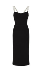 BANDAGE CUTOUT MIDI DRESS IN BLACK