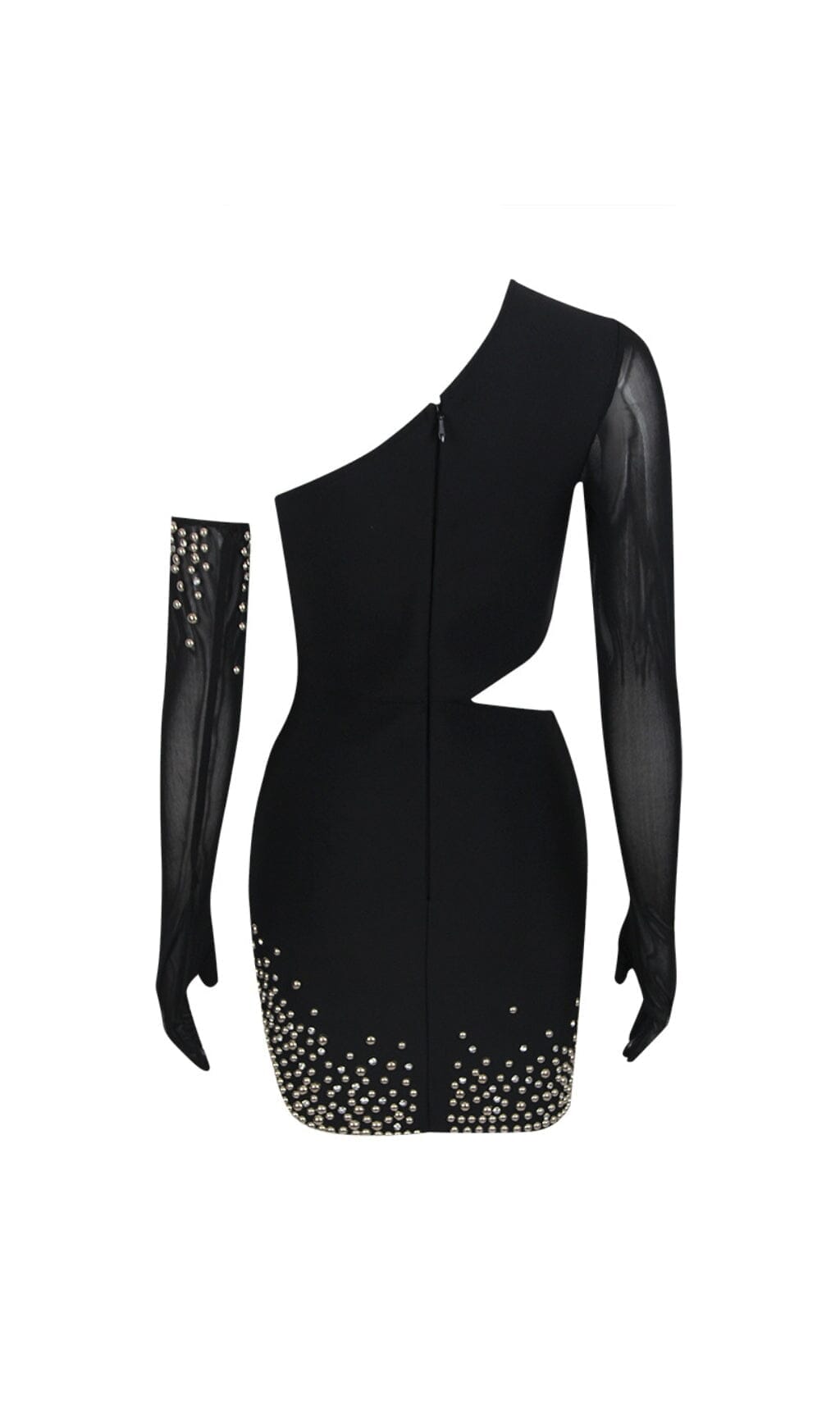 BANDAGE CUTOUT STUDDED MINI DRESS IN BLACK