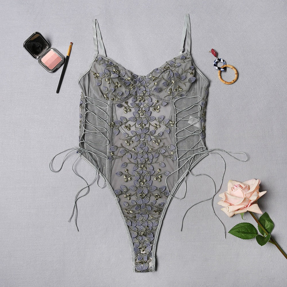 Erotic Lingerie Lace Flower Embroidery Multi Colors