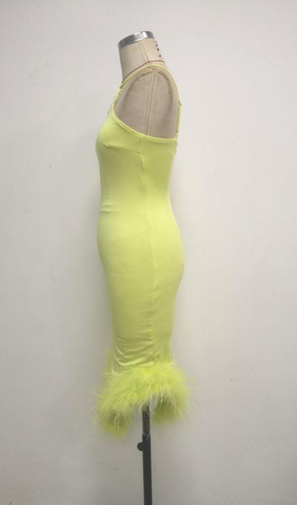 BANDAGE FEATHER BACKLESS MAXI DRESS IN YELLOW