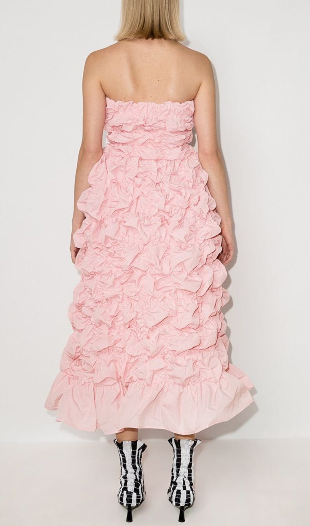 FOLDING RUFFLED MIDI DRESS IN PINK