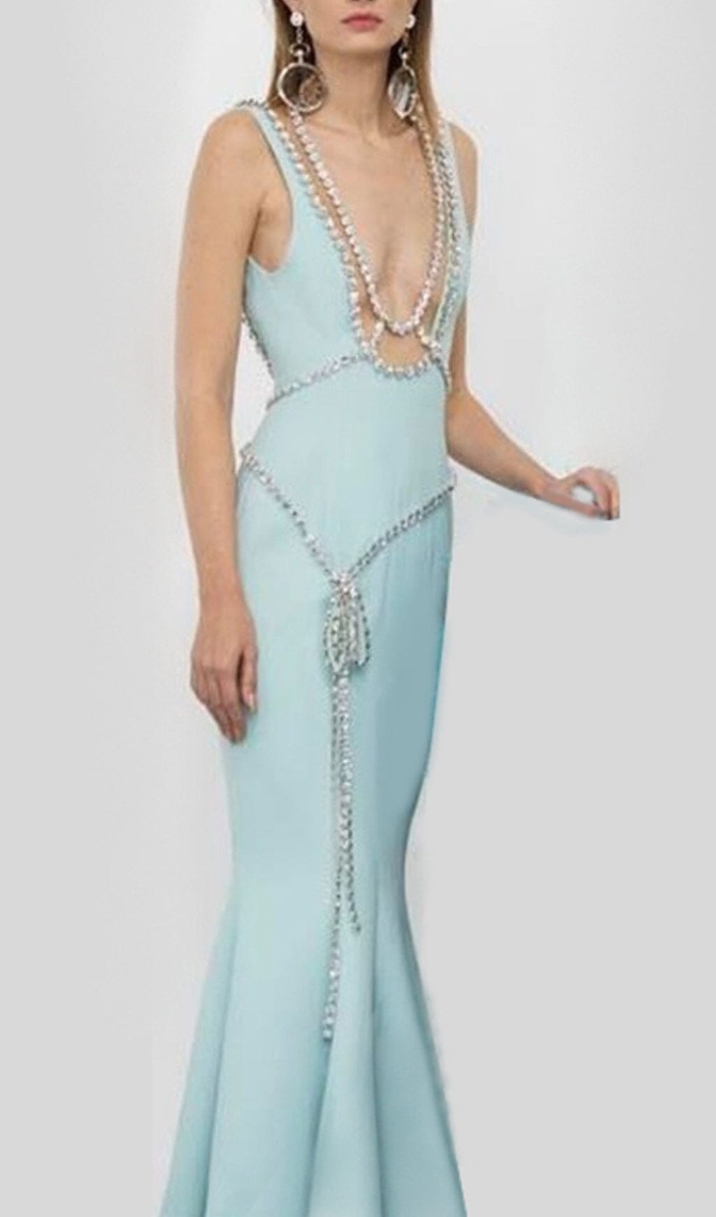 BANDAGE FISHTAIL SLEEVELESS HIGH WAIST MAXI DRESS IN AQUAMARINE