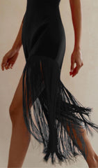 FRINGED STRAPLESS MINI DRESS