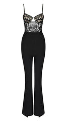 LACE BANDAGE JUMPSUIT IN BLACK