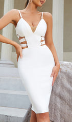 BANDAGE STRAPPY WAIST-TIGHTENING MIDI DRESS IN WHITE