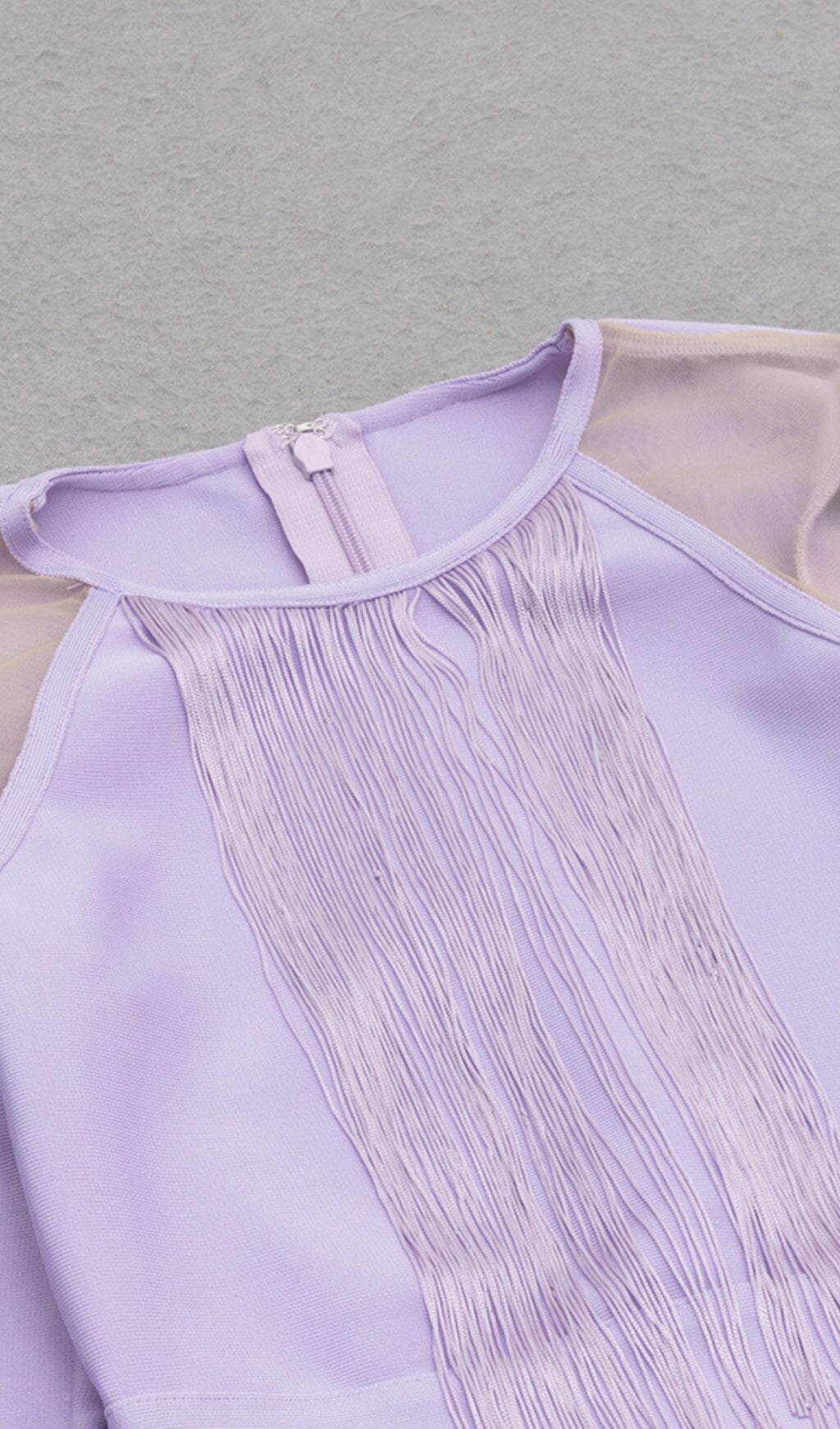 HOLLOWED-OUT SHOULDER FRINGED DRESS IN PURPLE