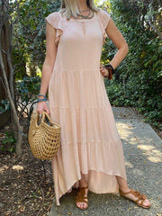 Apricot Paneled Vintage Solid Dresses