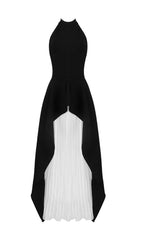 BANDAGE HALTER IRREGULAR MAXI DRESS IN BLACK AND WHITE