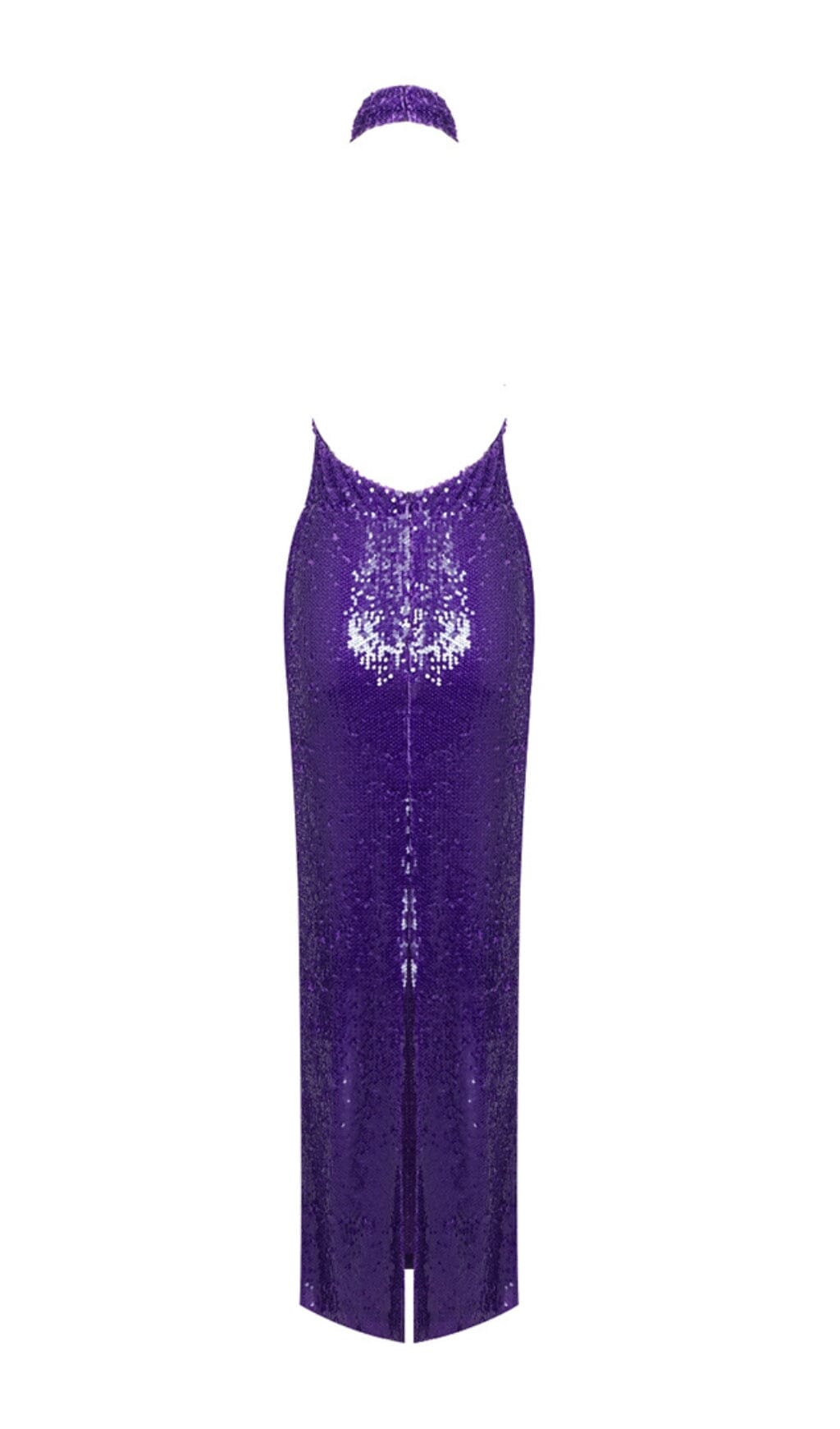 HALTER NECK SEQUIN MIDI DRESS IN PURPLE