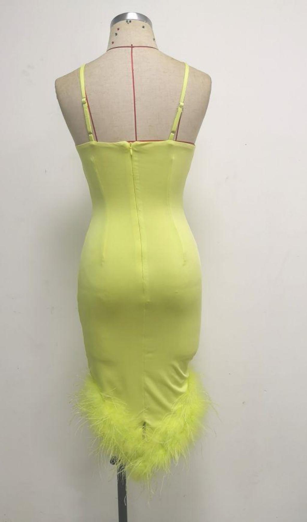 BANDAGE FEATHER BACKLESS MAXI DRESS IN YELLOW